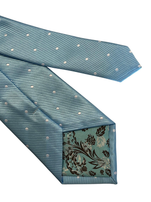 Light blue pastel cornflower sky powder blue tie with white polka spots